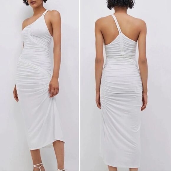 NWT Jonathan SIMKHAI Jessica Ruched Maxi Dress White Medium - Picture 6 of 16